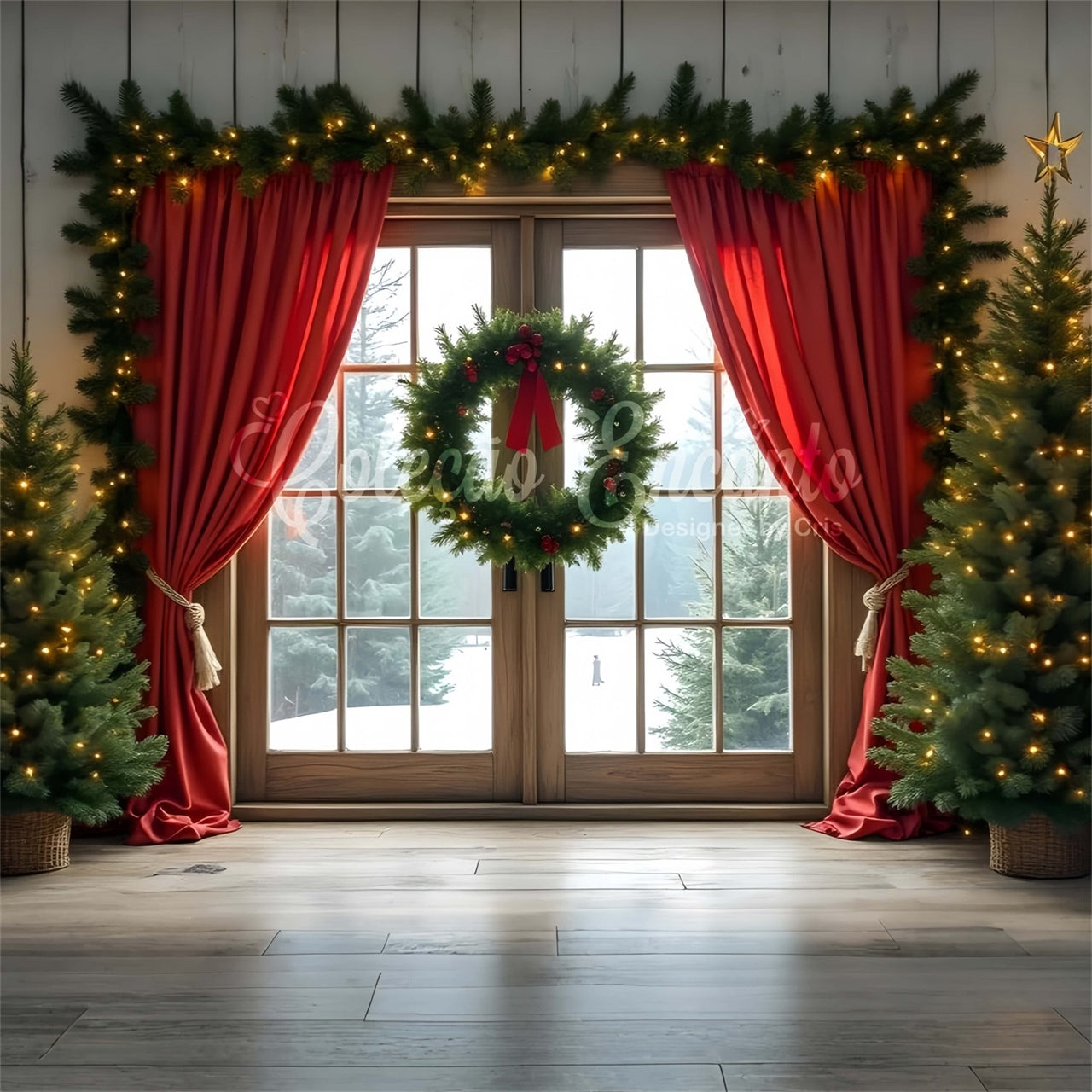 Christmas Photography Backdrops Red Curtain Window Backdrop By Magali