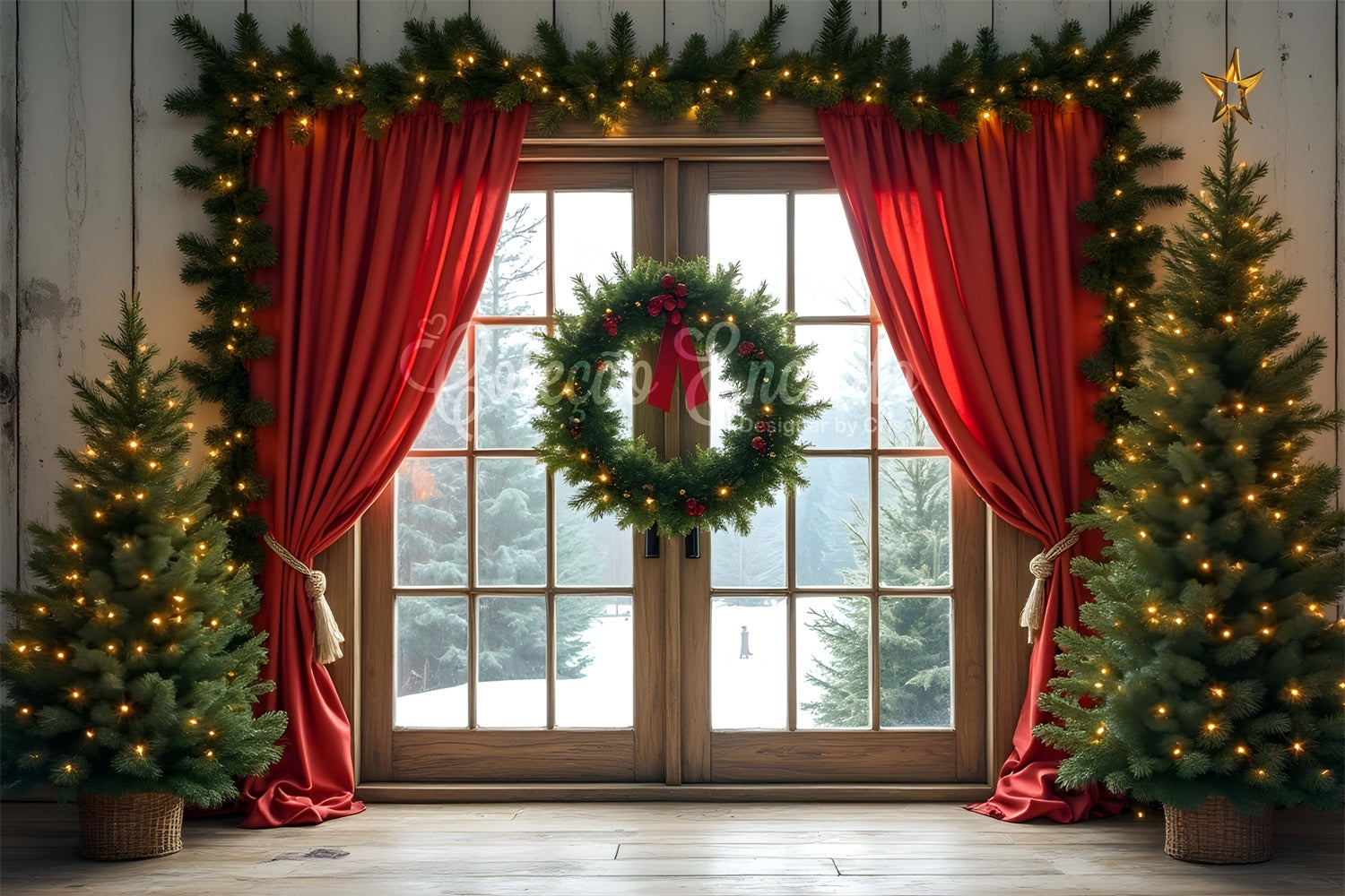 Christmas Photography Backdrops Red Curtain Window Backdrop By Magali
