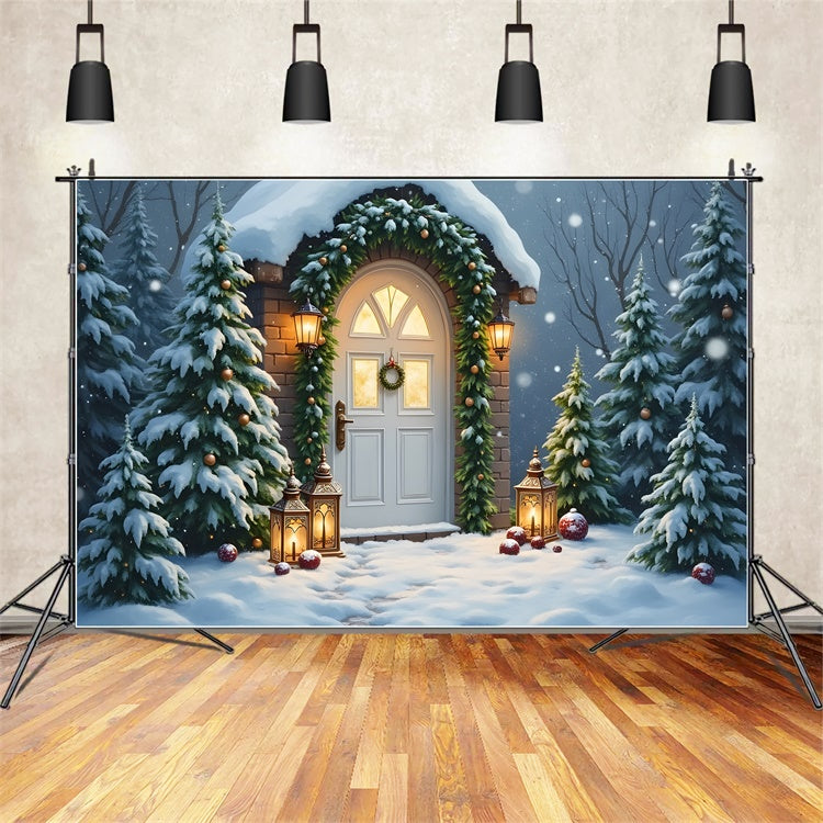 Xmas Backdrop Door Lantern Snowy Entrance Backdrop By Magali