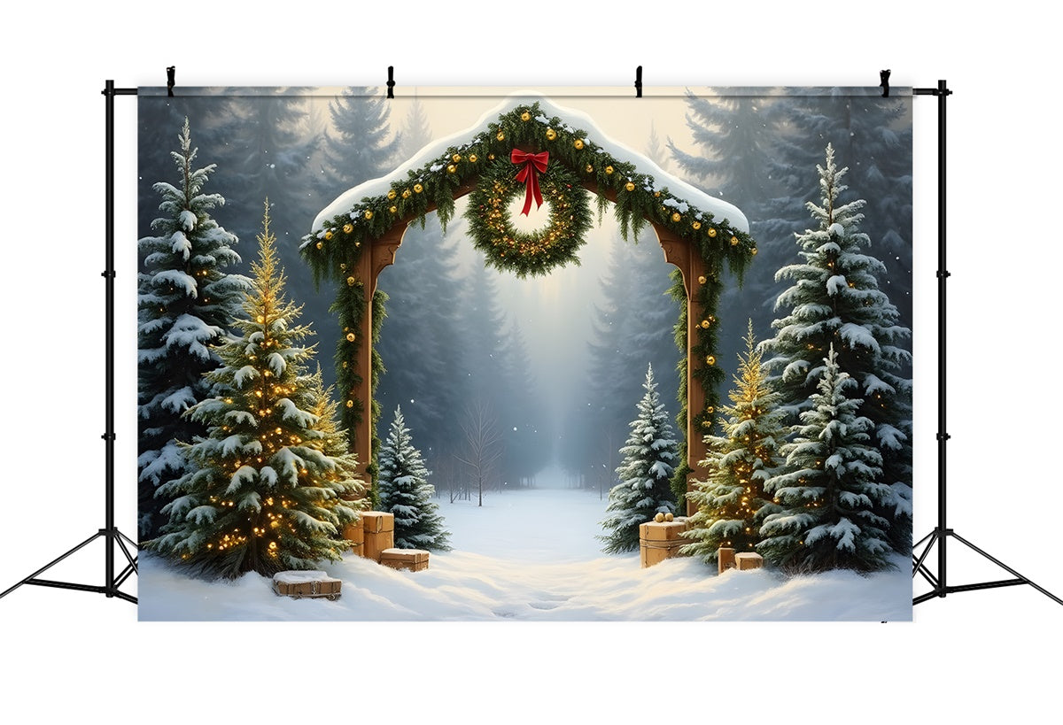 Xmas Backdrops Snowy Forest Arch Wreath Backdrop By Magali