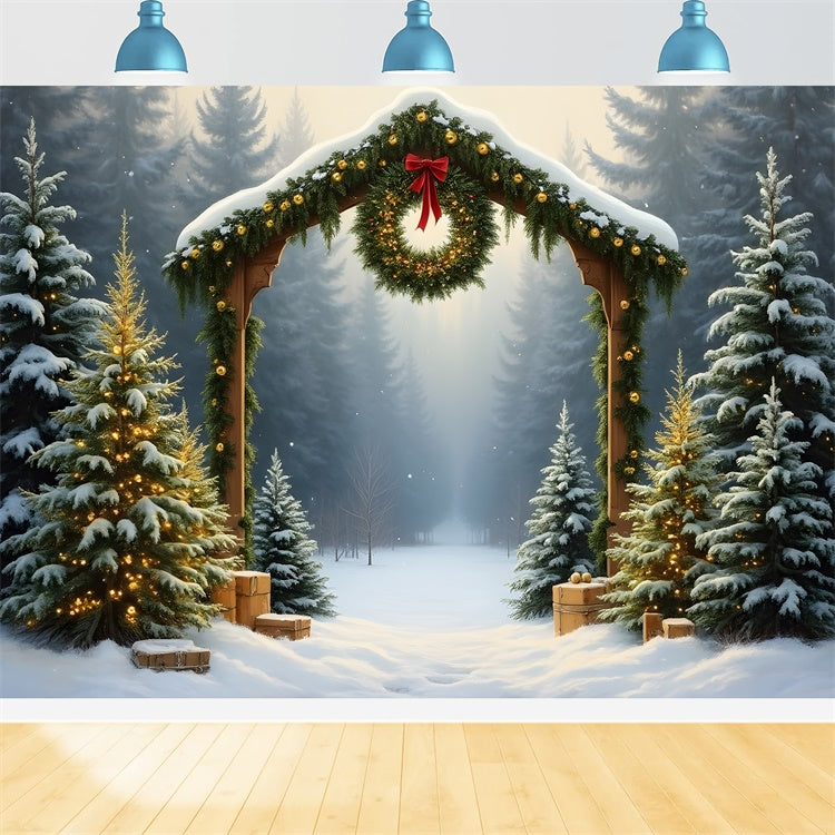 Xmas Backdrops Snowy Forest Arch Wreath Backdrop By Magali