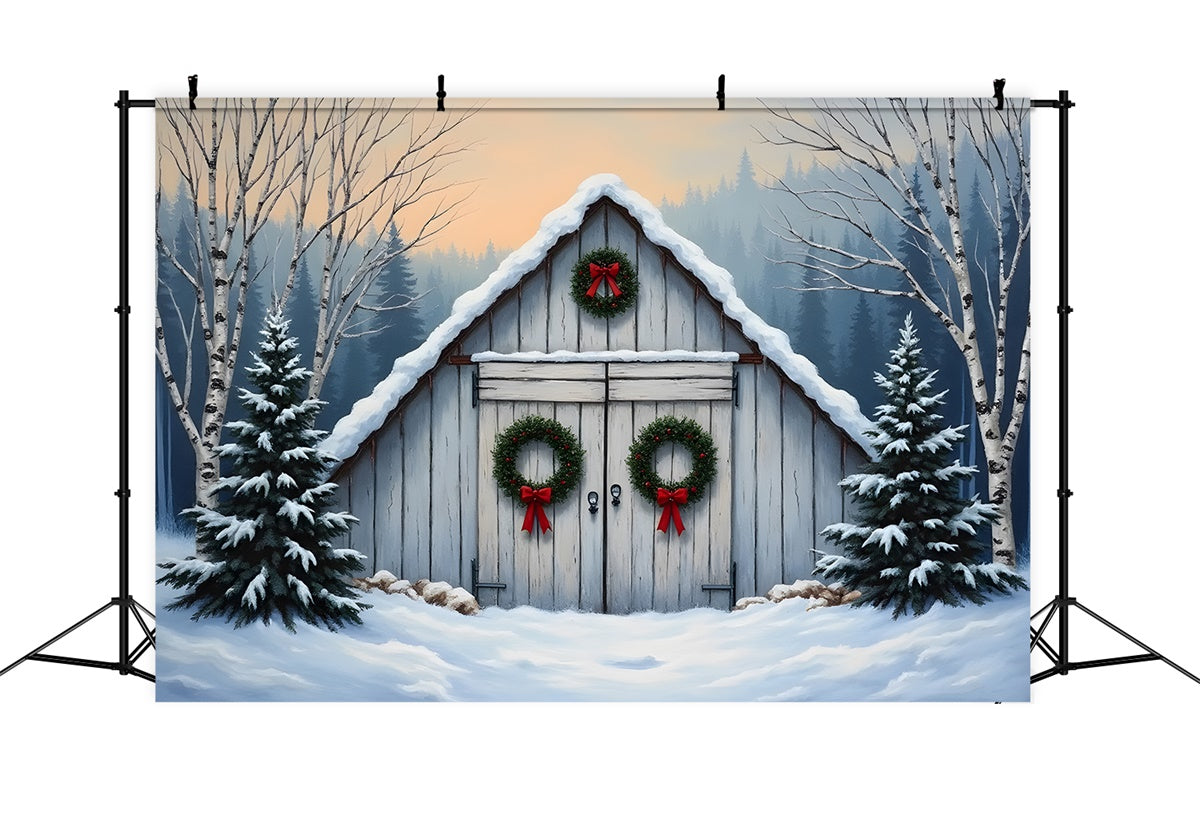 Christmas Tree Farm Backdrop Barn Door Rustic Backdrop By Magali