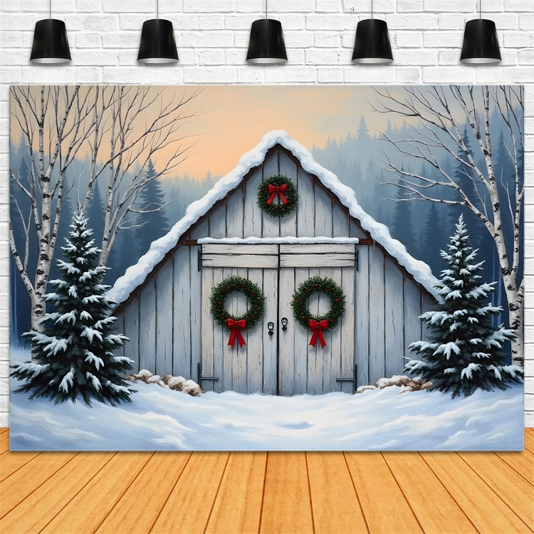 Christmas Tree Farm Backdrop Barn Door Rustic Backdrop By Magali