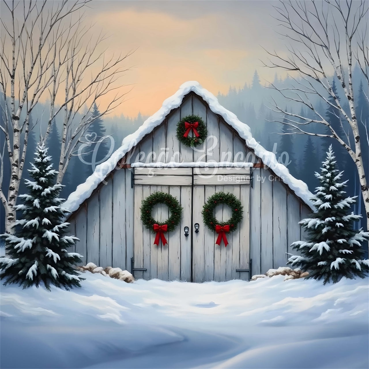 Christmas Tree Farm Backdrop Barn Door Rustic Backdrop By Magali