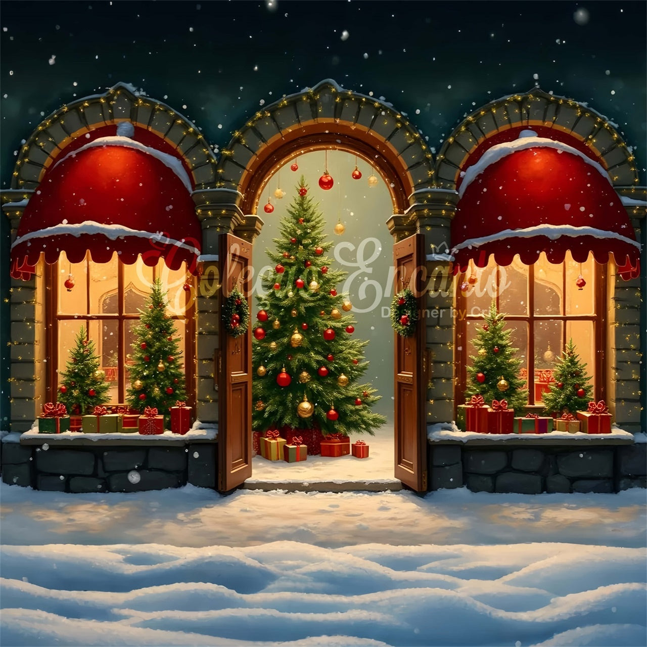 Christmas Tree Backdrop Arched Window Tree Display Backdrop By Magali