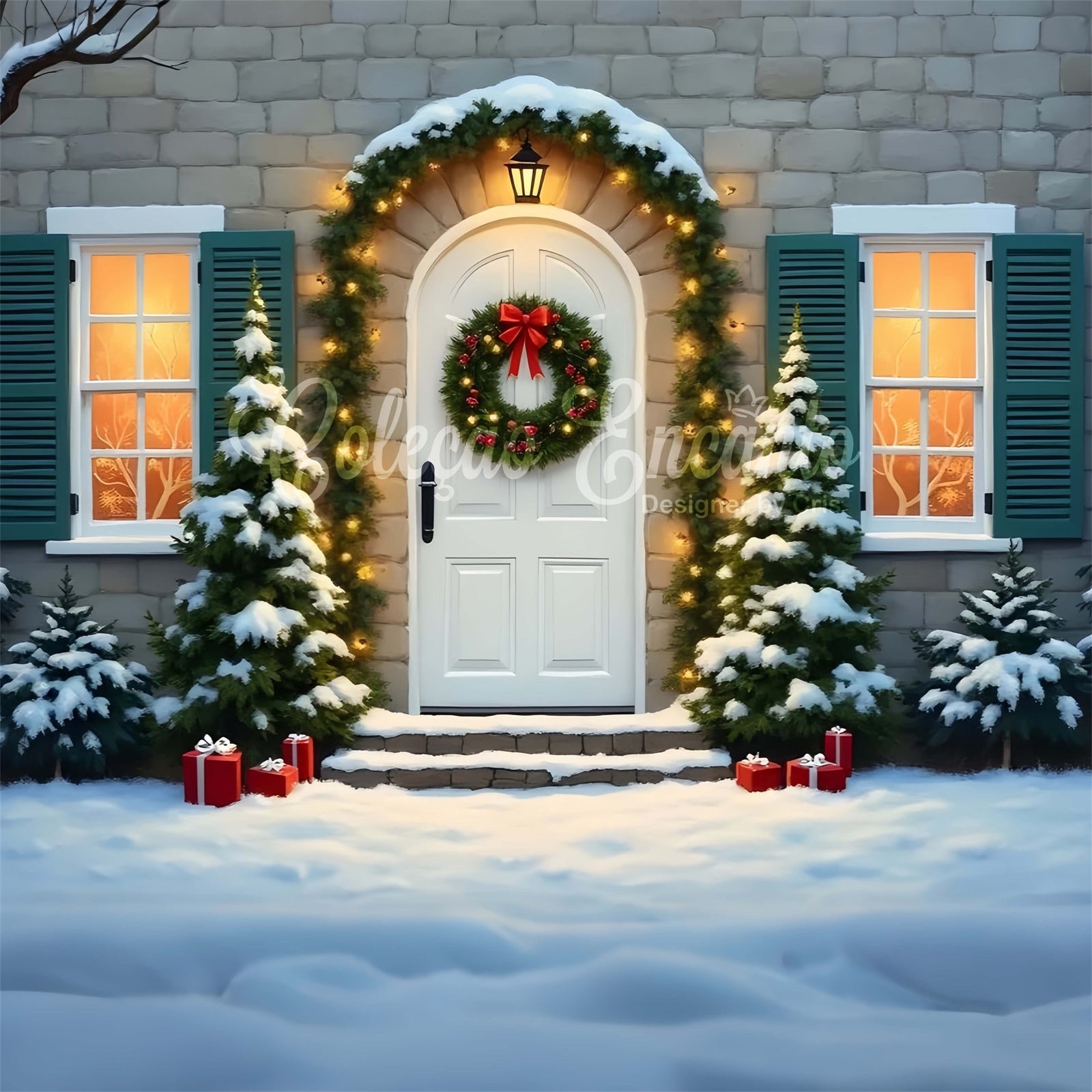 Christmas Backdrops Door Pine Garland Backdrop By Magali