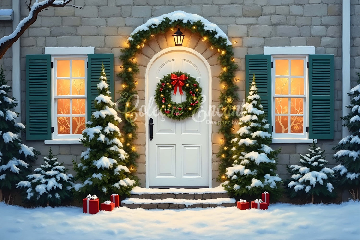 Christmas Backdrops Door Pine Garland Backdrop By Magali