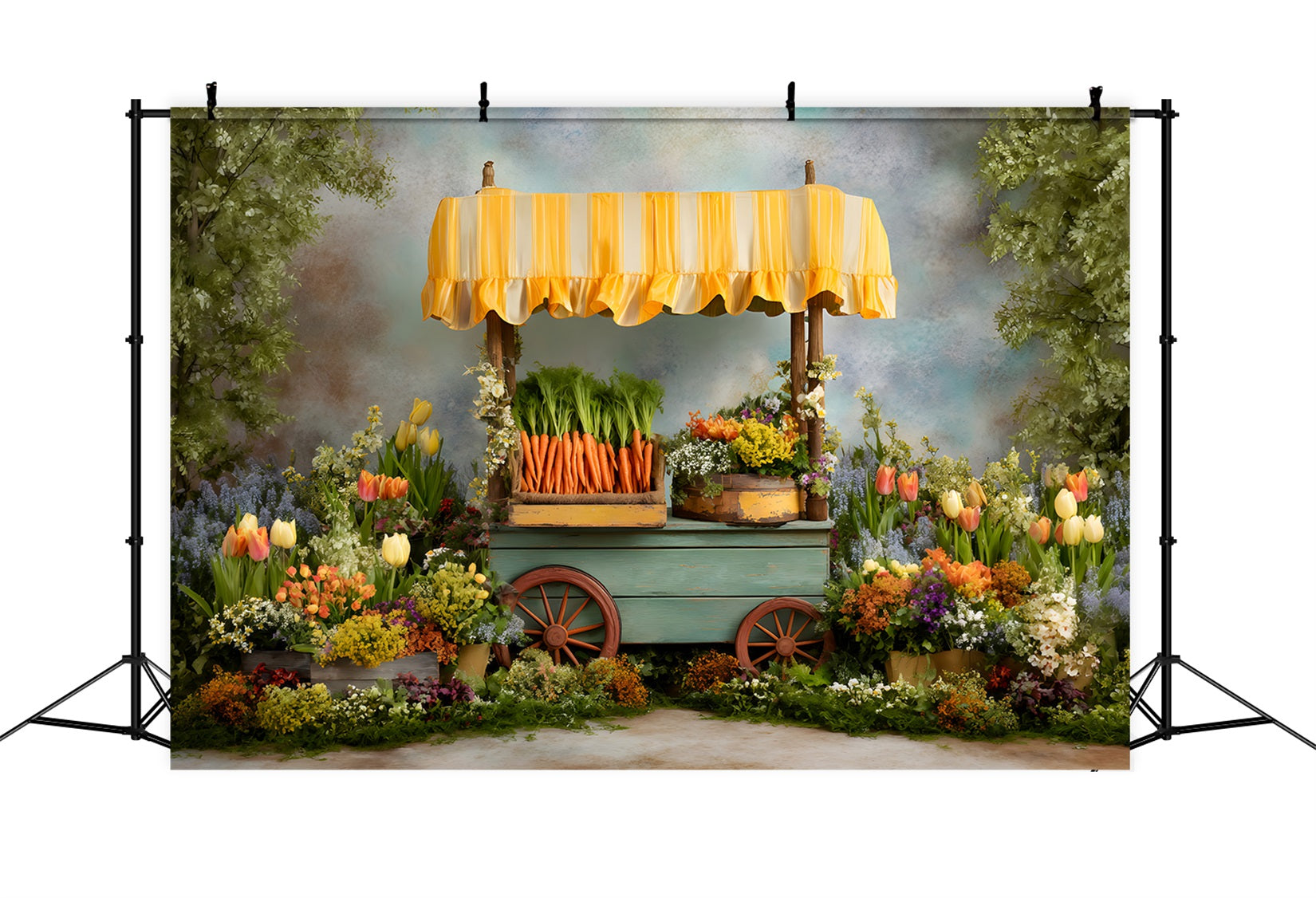 Easter Carrot Backdrop Colorful Cart Spring Blooms Easter Backdrops By Magali