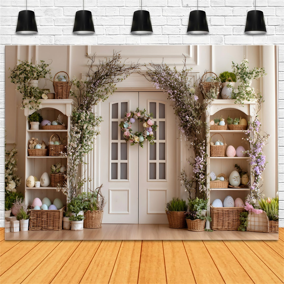 Easter Wreath Doorway Backdrop Egg Flower White Door Easter Photo Backdrops By Magali
