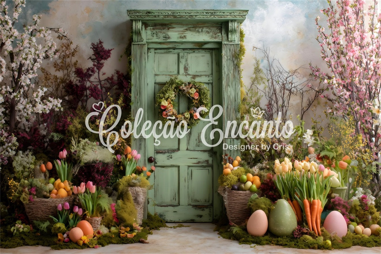 Easter Spring Backdrop Green Door Mossy Blooms Easter Backdrop For Photos By Magali