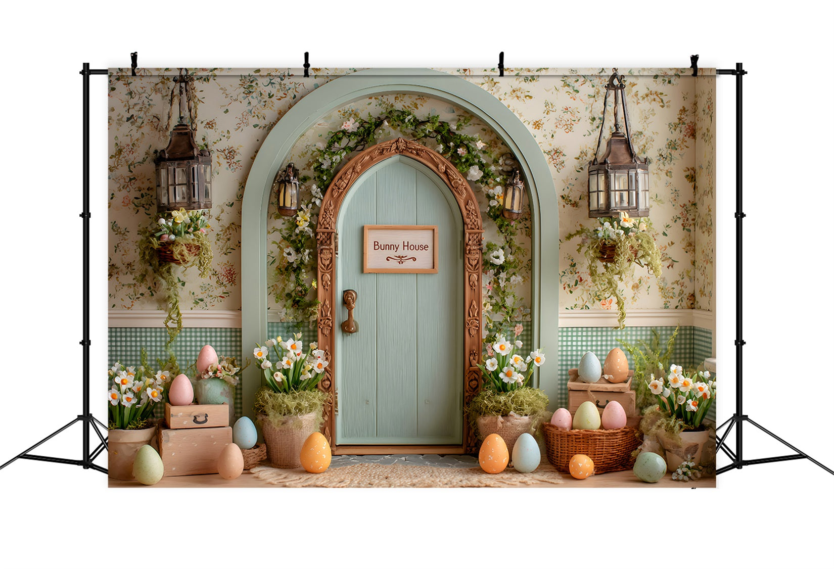 Easter Daisy Backdrop Arch Door Floral Eggs Backdrops For Easter By Magali