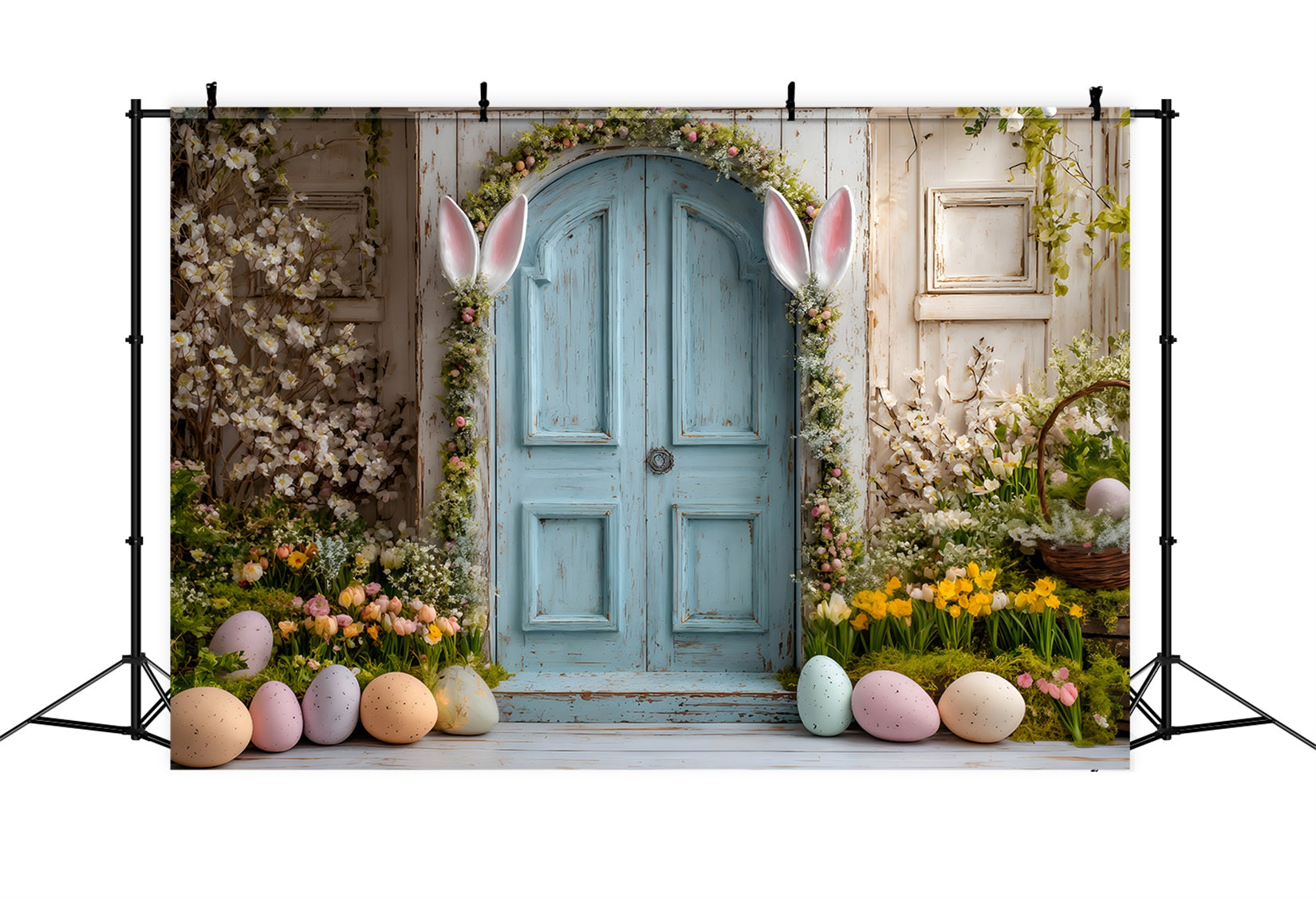Easter Daffodil Backdrop Bunny Ears Blue Door Backdrops For Easter Pictures By Magali