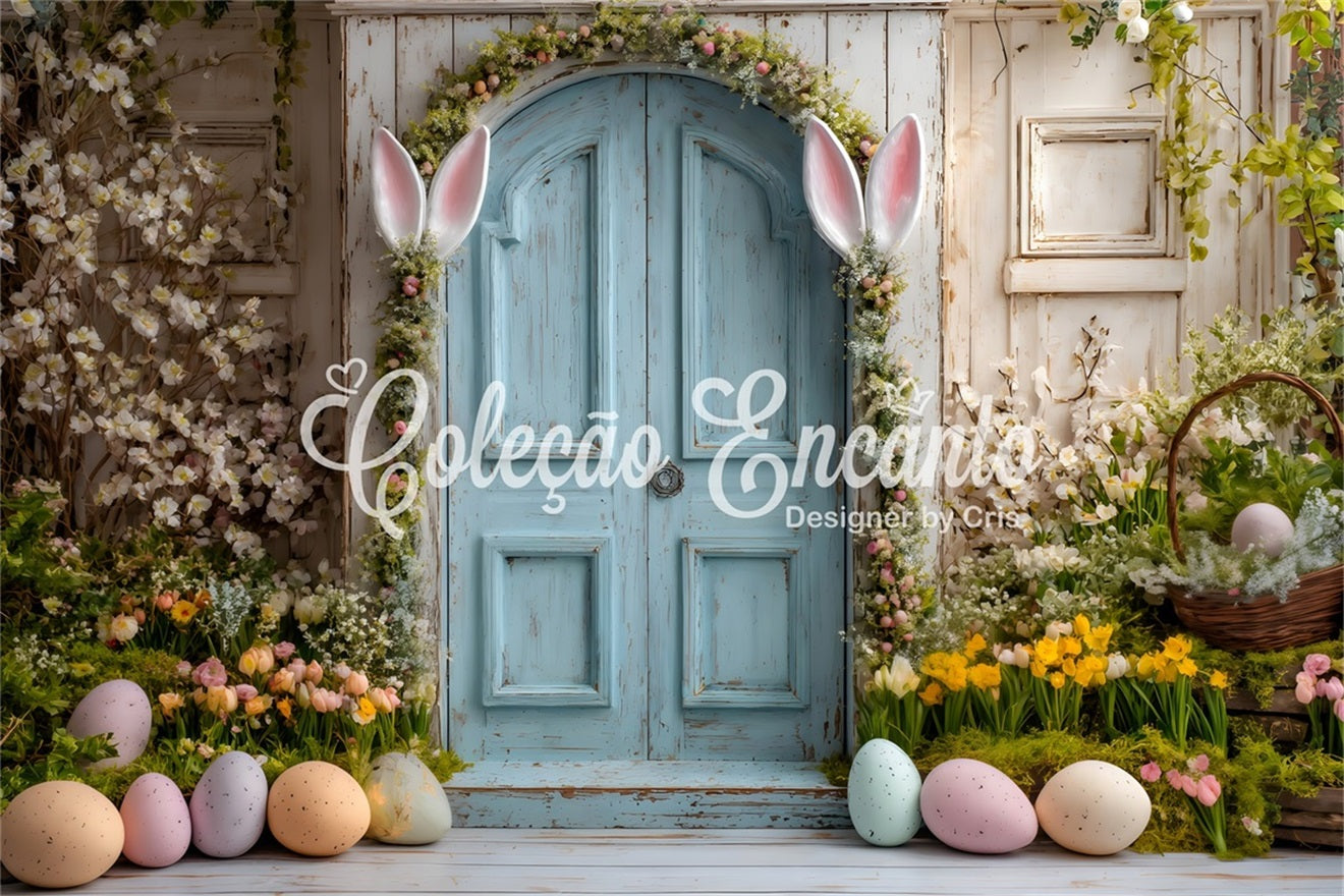 Easter Daffodil Backdrop Bunny Ears Blue Door Backdrops For Easter Pictures By Magali