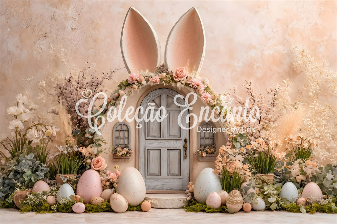 Easter Cute Backdrop Ears Door Pastel Eggs Backdrop For Easter Pictures By Magali