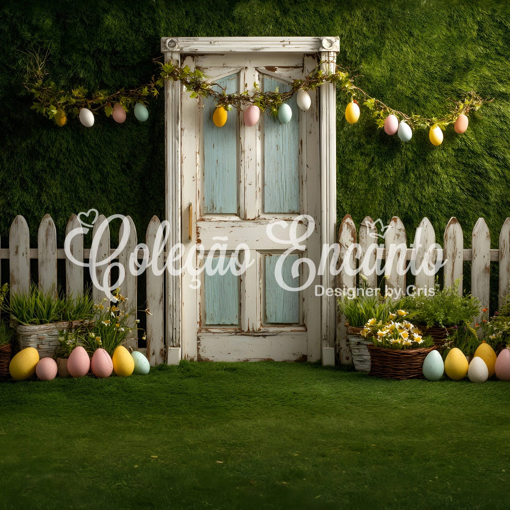 Easter Egg Backdrop Egg Garland Fence Door Easter Themed Backdrop By Magali