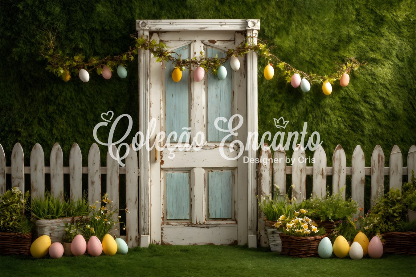 Easter Egg Backdrop Egg Garland Fence Door Easter Themed Backdrop By Magali