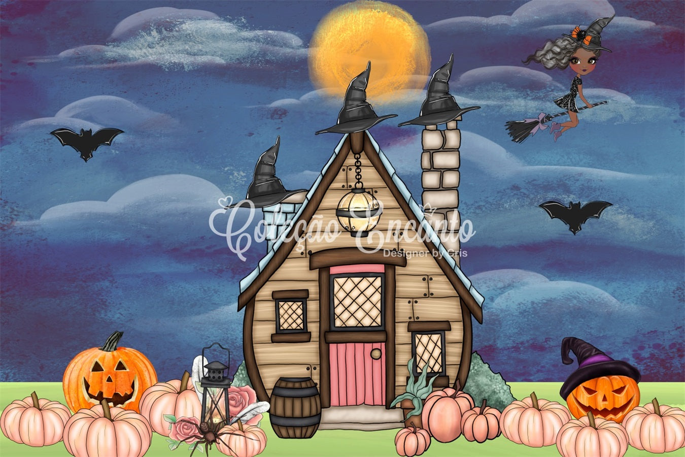 Newborn Photography Backdrops Witch Hat Cottage Pumpkin Halloween Backdrop For Kids By Magali