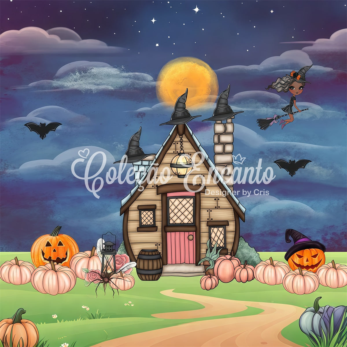 Newborn Photography Backdrops Witch Hat Cottage Pumpkin Halloween Backdrop For Kids By Magali