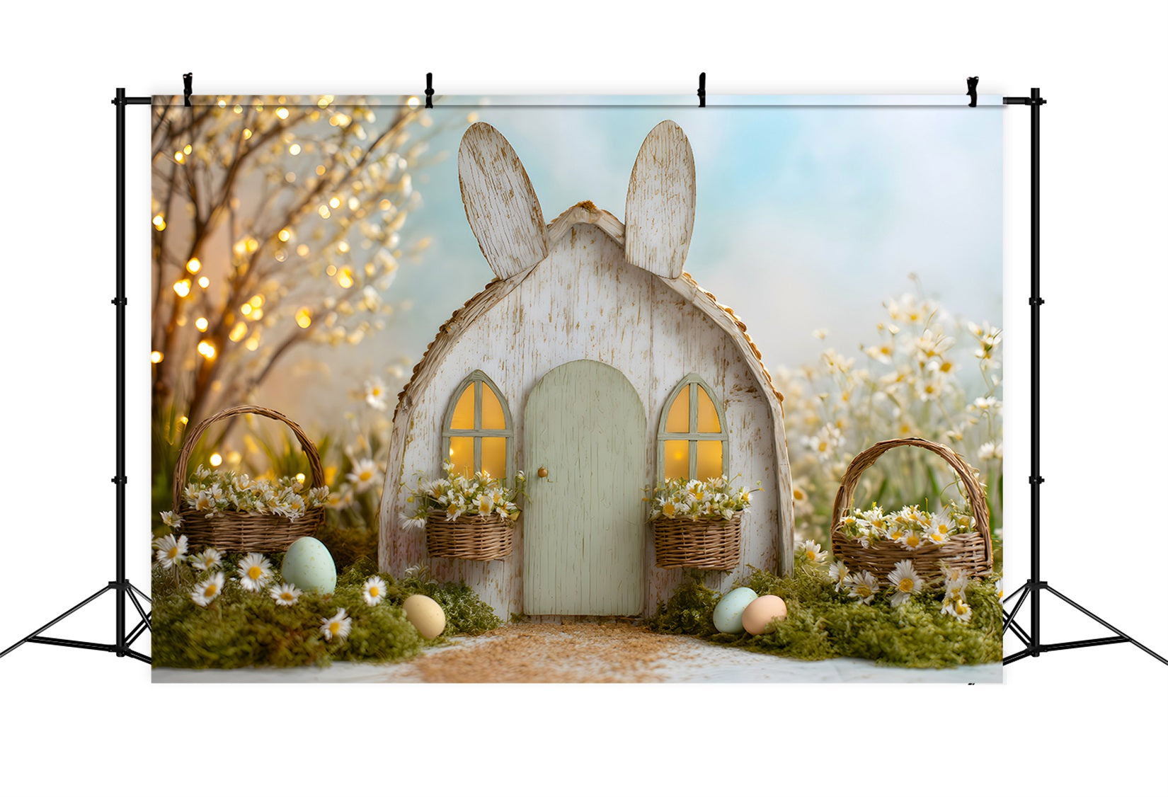 Easter Fairytale Backdrop Bunny House Daisy Eggs Easter Theme Backdrop By Magali