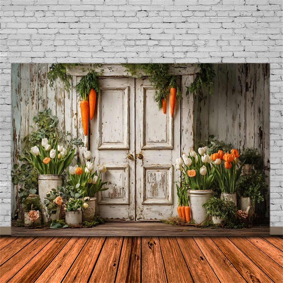 Easter Tulip Backdrop Rustic Carrot Door Blooms Easter Themed Backdrops By Magali