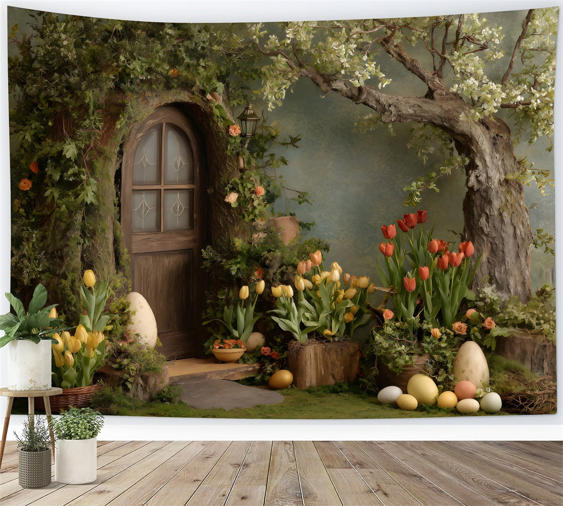Easter Rustic Backdrop Ivy Door Blossom Eggs Easter Backdrop Pictures By Magali