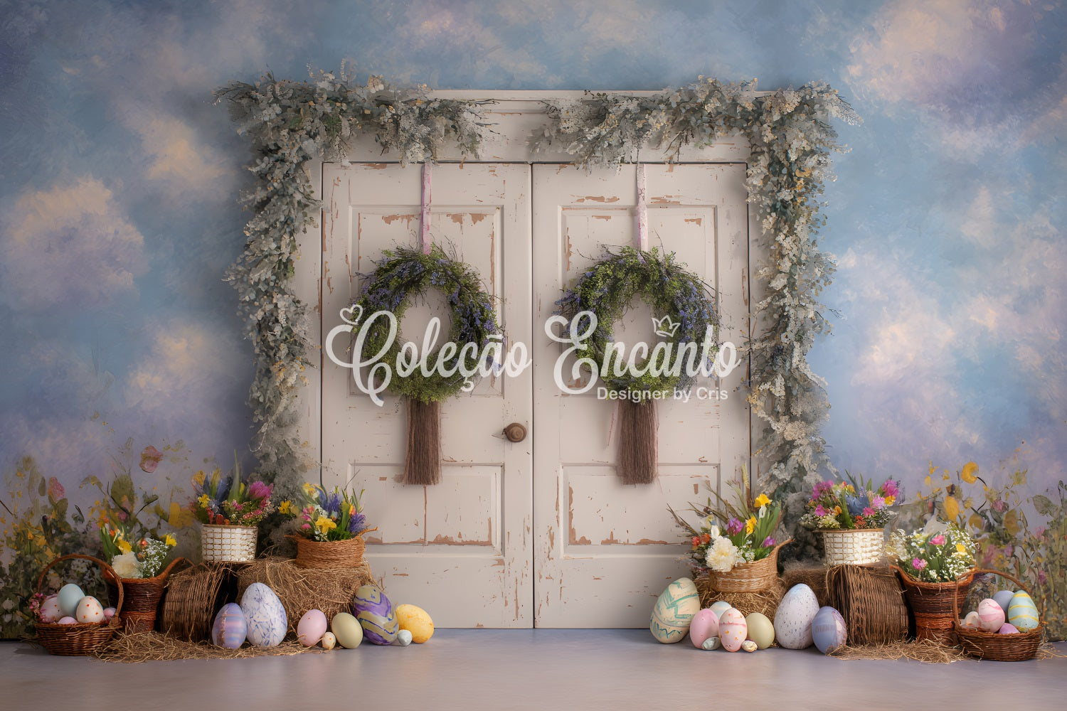 Easter Vintage Floral Backdrop Rustic Flower Door Egg Display Easter Backdrop By Magali