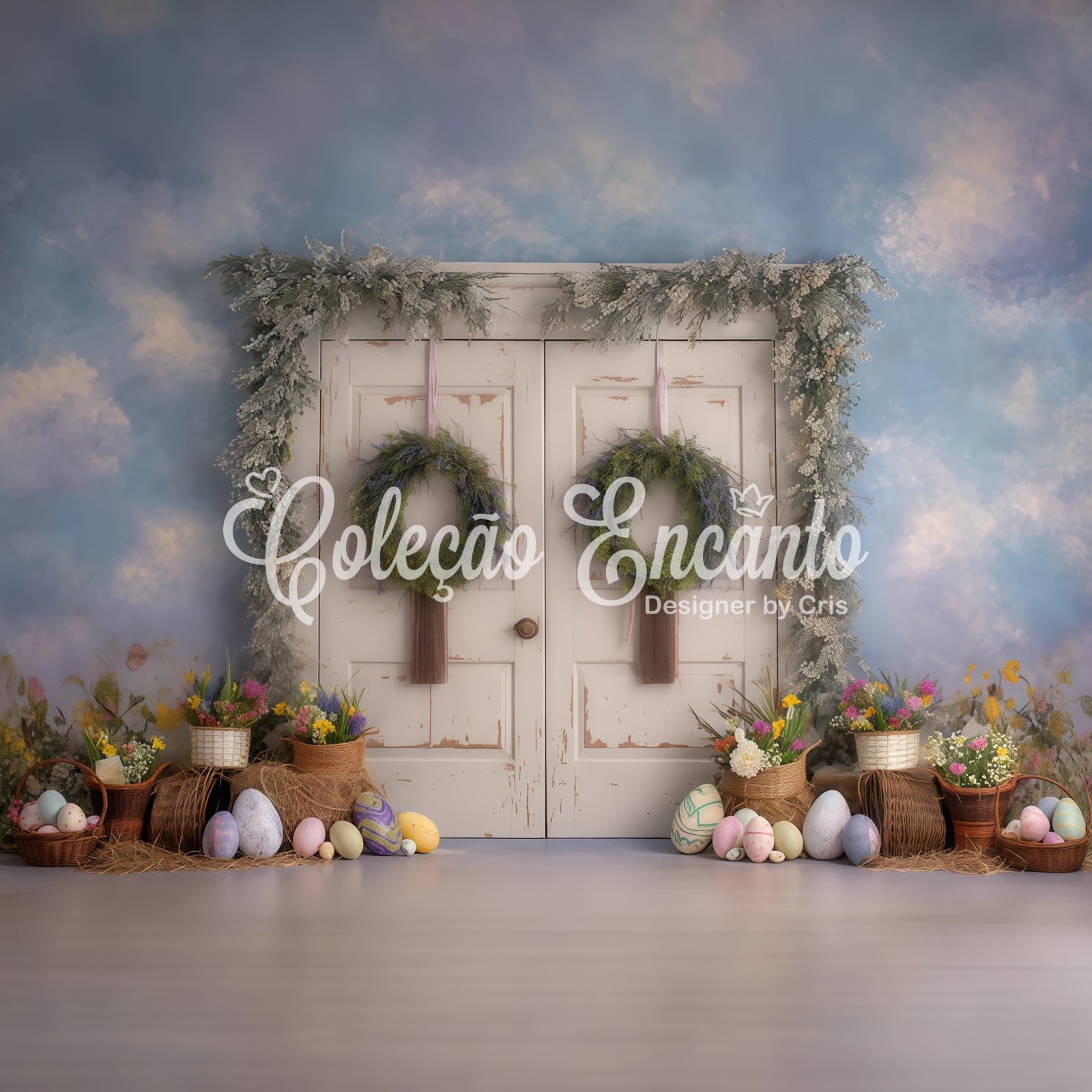 Easter Vintage Floral Backdrop Rustic Flower Door Egg Display Easter Backdrop By Magali