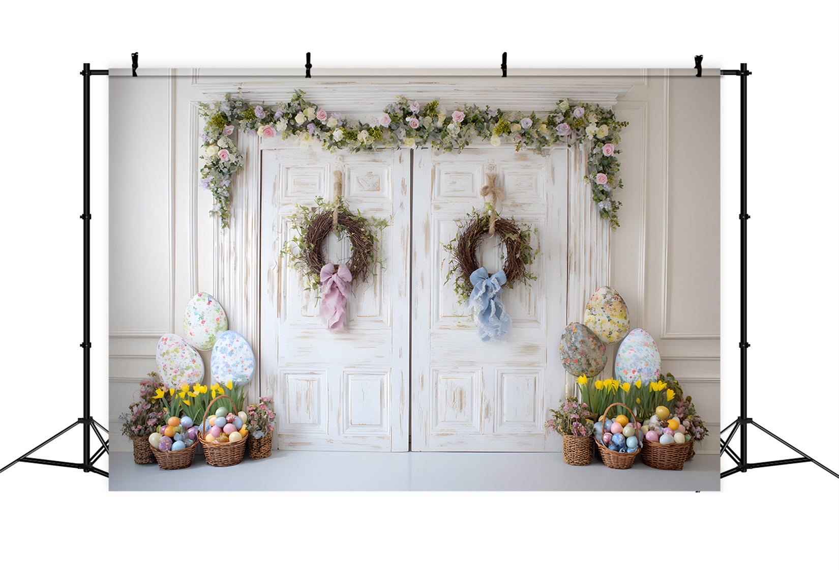 Happy Easter Backdrop Shabby Chic Door Egg Baskets Easter Photo Backdrop By Magali