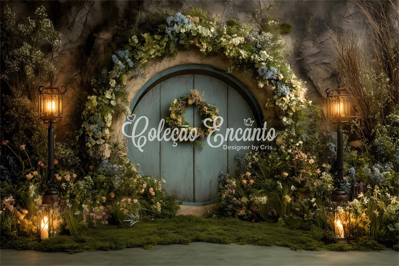 Easter Bunny Burrow Backdrop Enchanted Moss Door Lantern Glow Easter Photo Backdrops By Magali