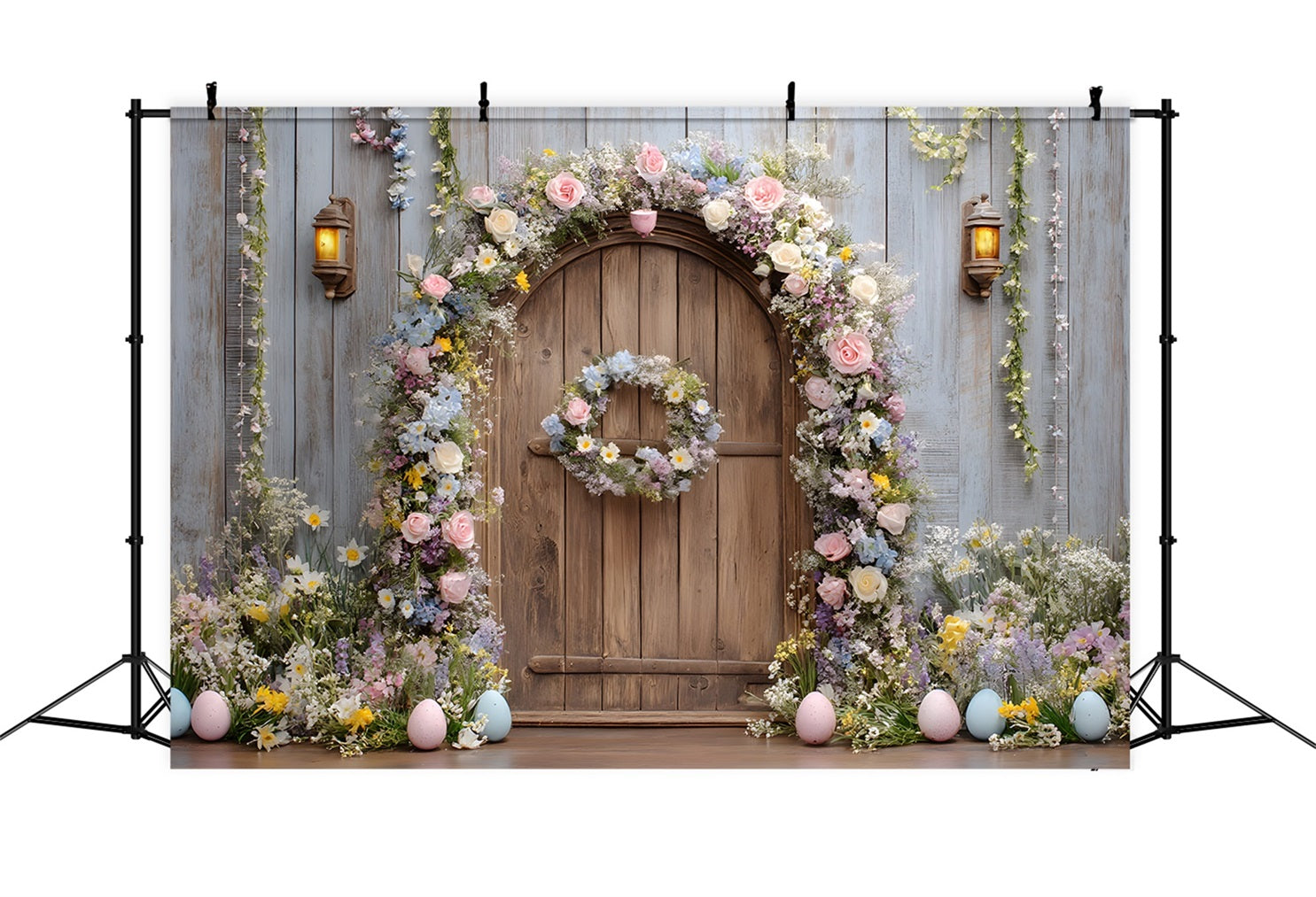 Easter Wreath Doorway Backdrop Rustic Floral Wooden Door Easter Backdrops For Photography By Magali