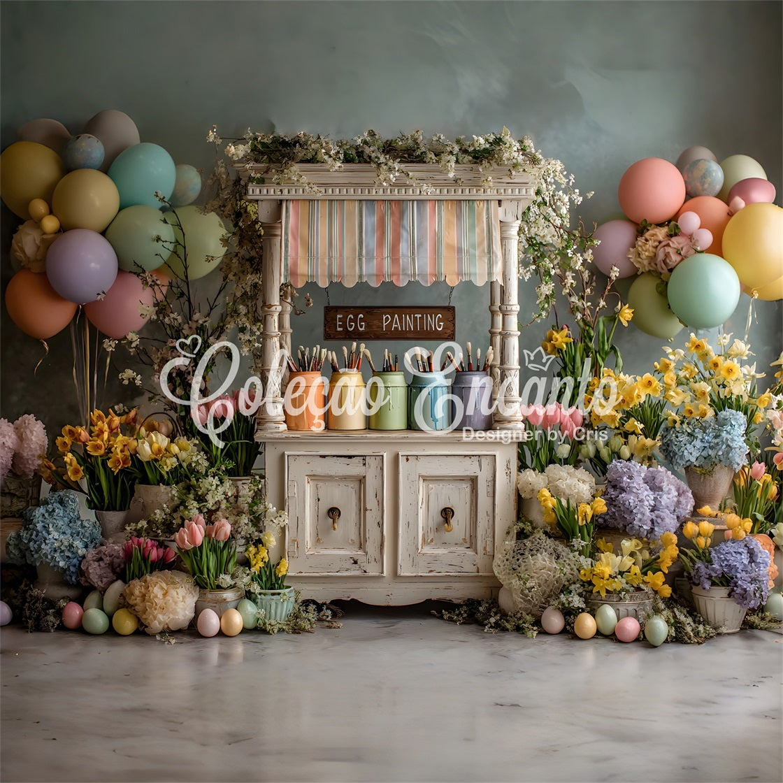Easter Daffodil Backdrop Pastel Balloon Egg Painting Stand Easter Photo Backdrop Ideas By Magali