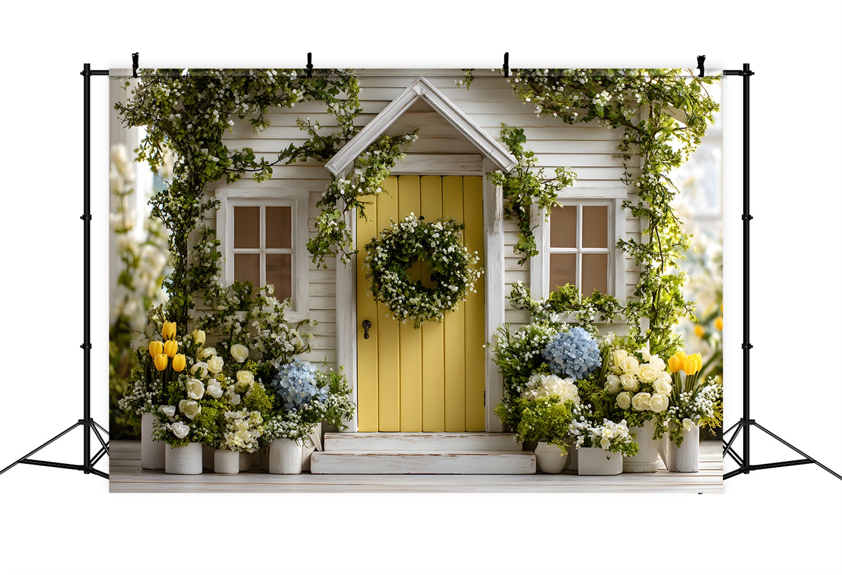 Easter Spring Backdrop Charming Yellow Door Garden Bloom Happy Easter Backdrop By Magali