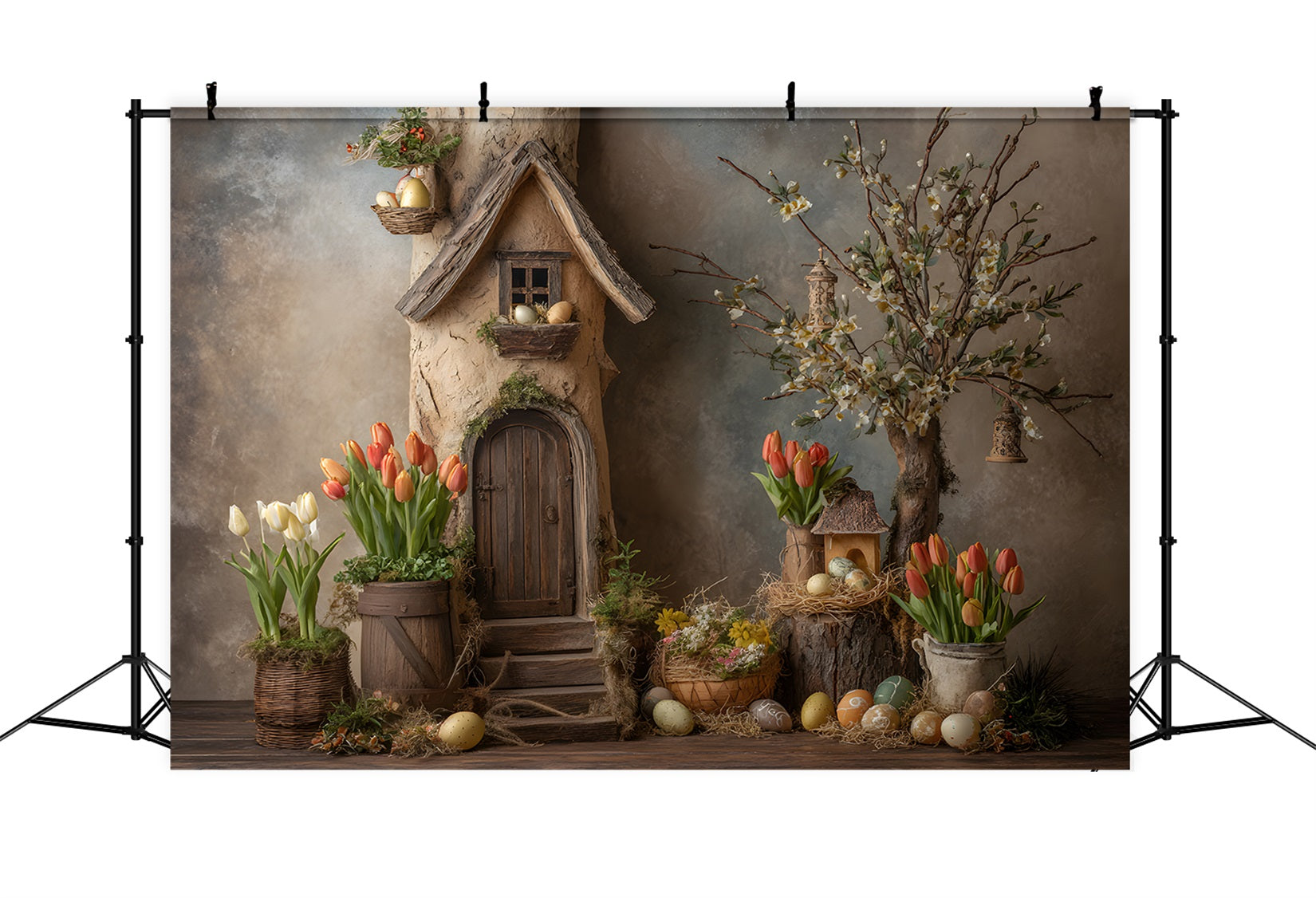 Easter Tulip Backdrop Rustic Cottage Nest Flower Easter Photoshoot Backdrop By Magali