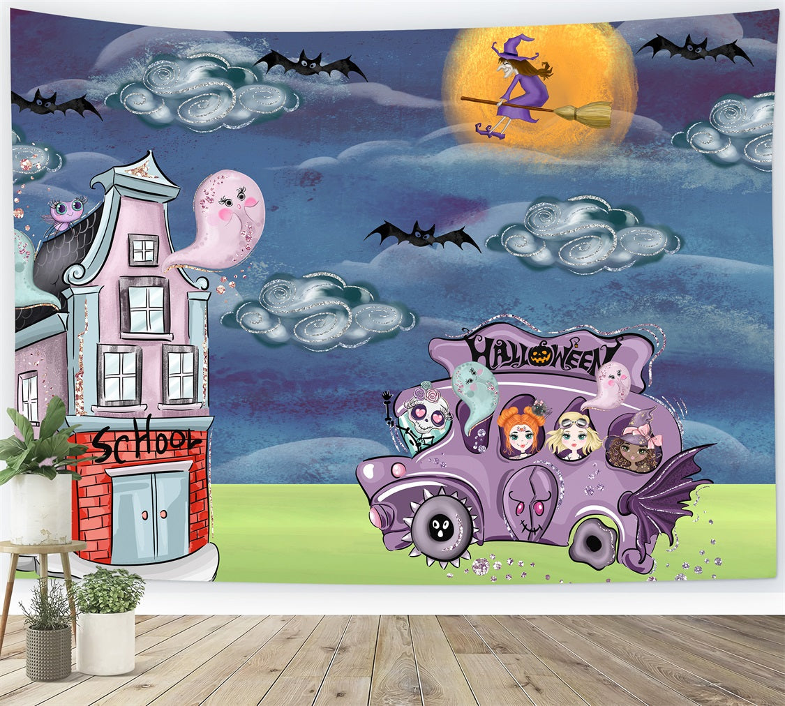 Newborn Photo Backdrop Spooky Bus Witch Moon Halloween Backdrops For Kids By Magali
