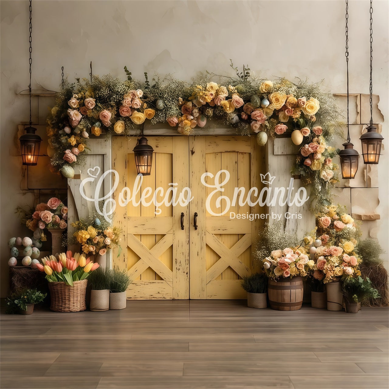 Easter Vintage Floral Backdrop Vintage Yellow Door Blooms Easter Themed Backdrop By Magali