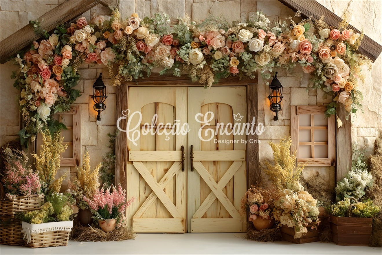 Easter Vintage Floral Backdrop Stone House Flower Door Easter Backdrops Photography By Magali