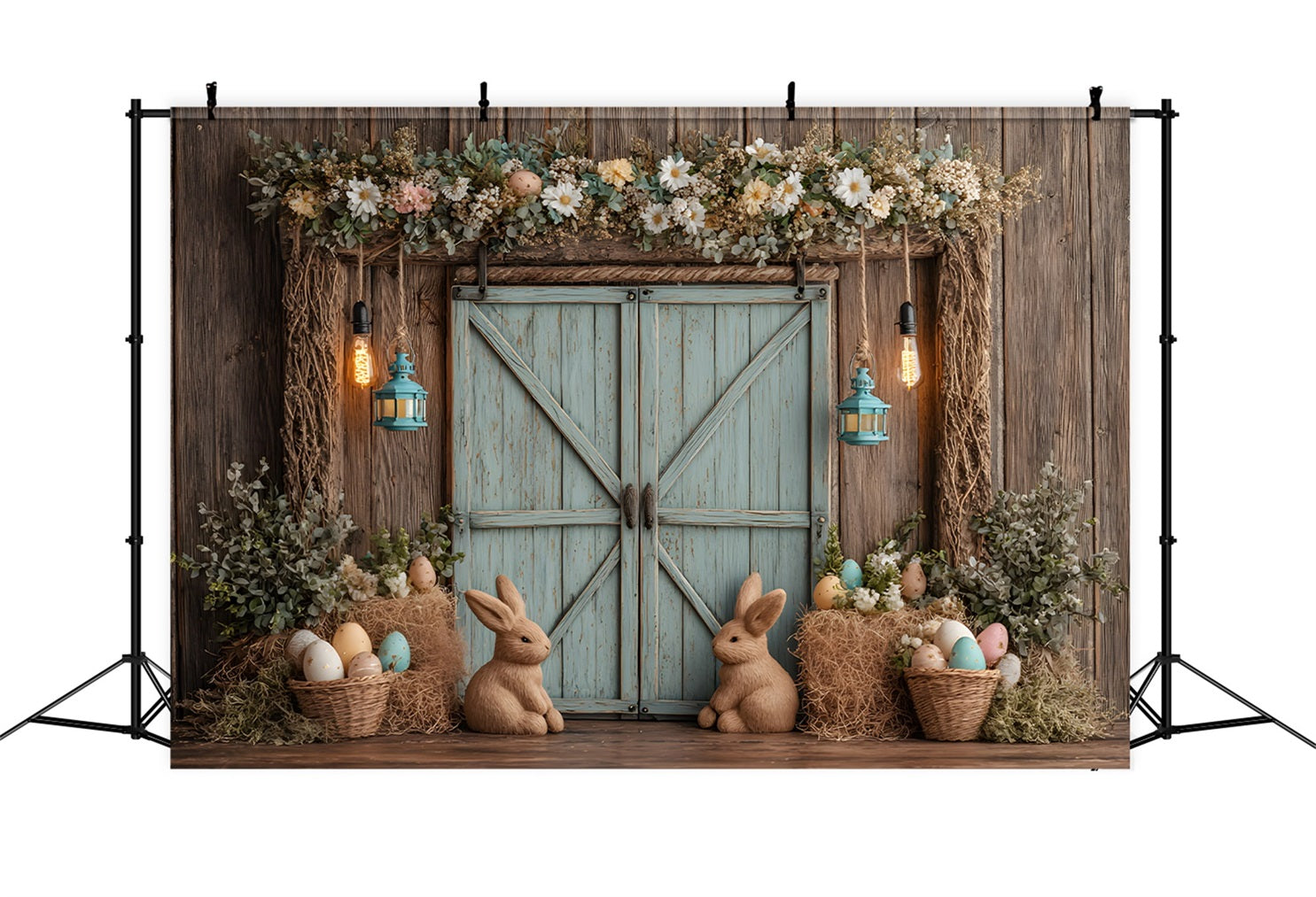 Easter Rustic Backdrop Rustic Bunny Egg Door Happy Easter Photo Backdrop By Magali