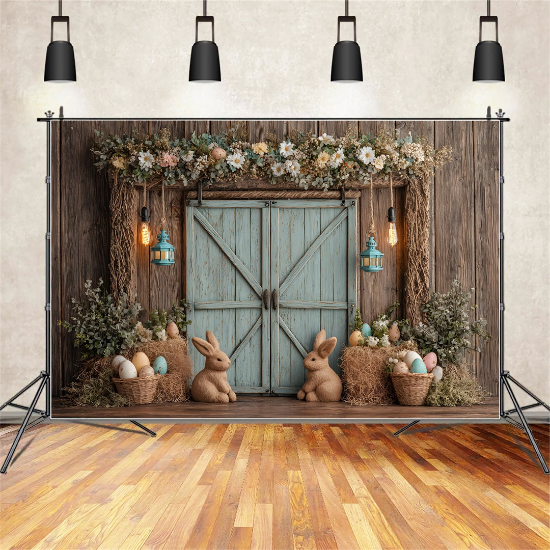 Easter Rustic Backdrop Rustic Bunny Egg Door Happy Easter Photo Backdrop By Magali