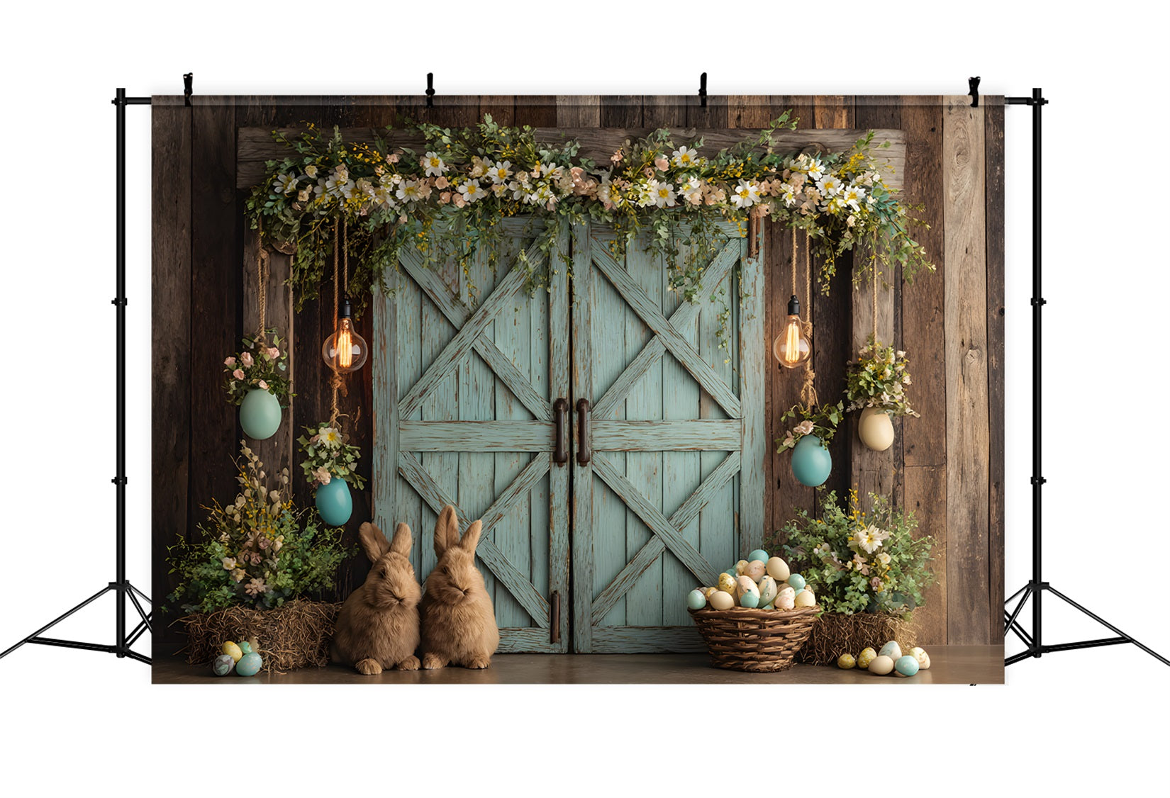 Rabbit Backdrop Floral Bunny Egg Door Easter Backdrops For Pictures By Magali