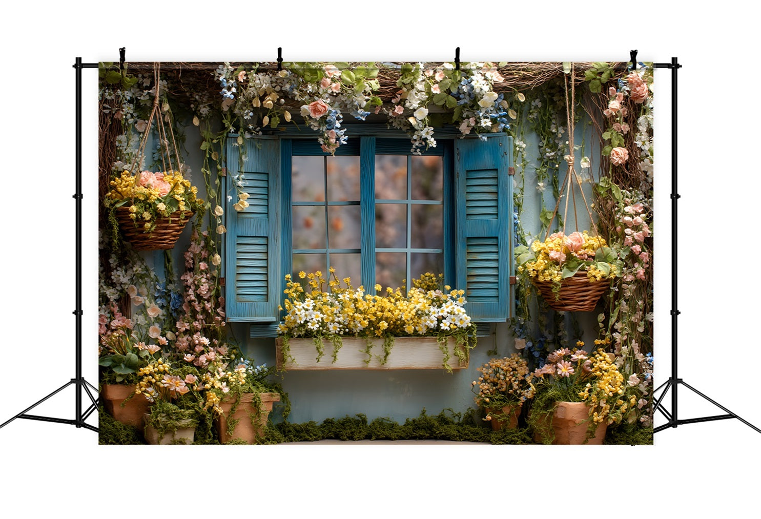 Easter Cottage Garden Backdrop Blue Floral Window Blooms Easter Theme Backdrop By Magali