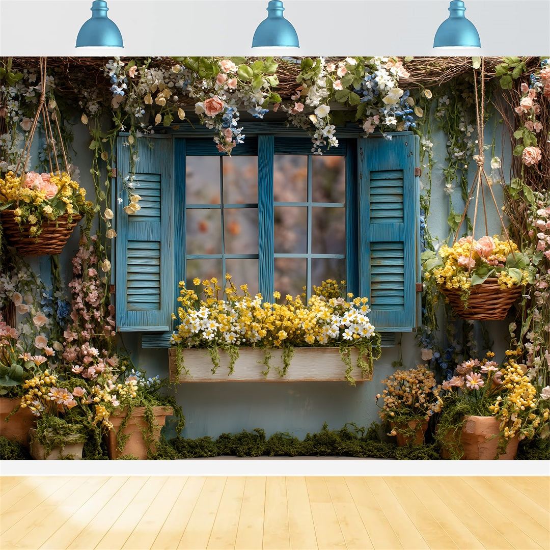 Easter Cottage Garden Backdrop Blue Floral Window Blooms Easter Theme Backdrop By Magali