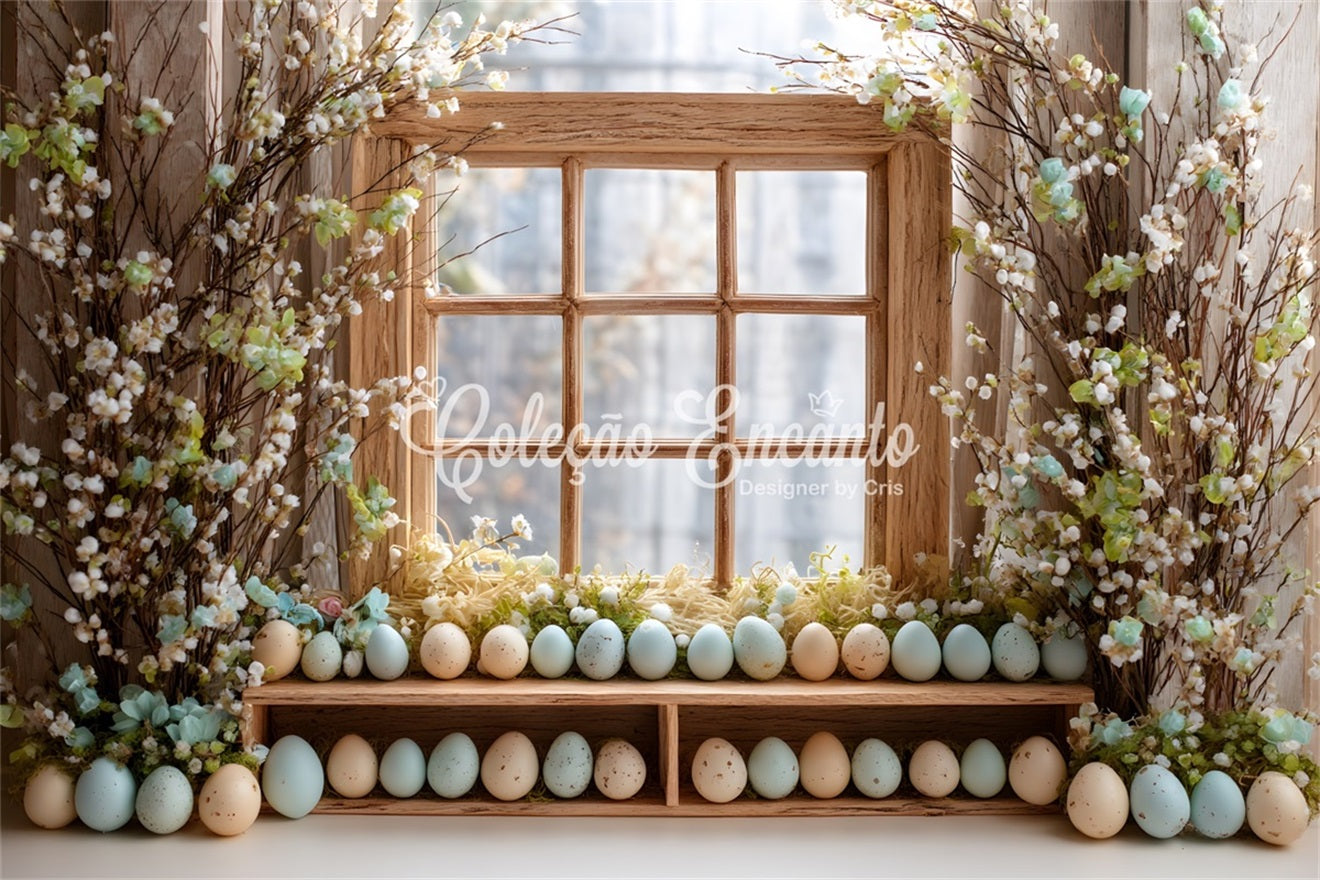 Easter Egg Backdrop Flower Blooms Wooden Window Photo Shoot Easter Backdrop By Magali