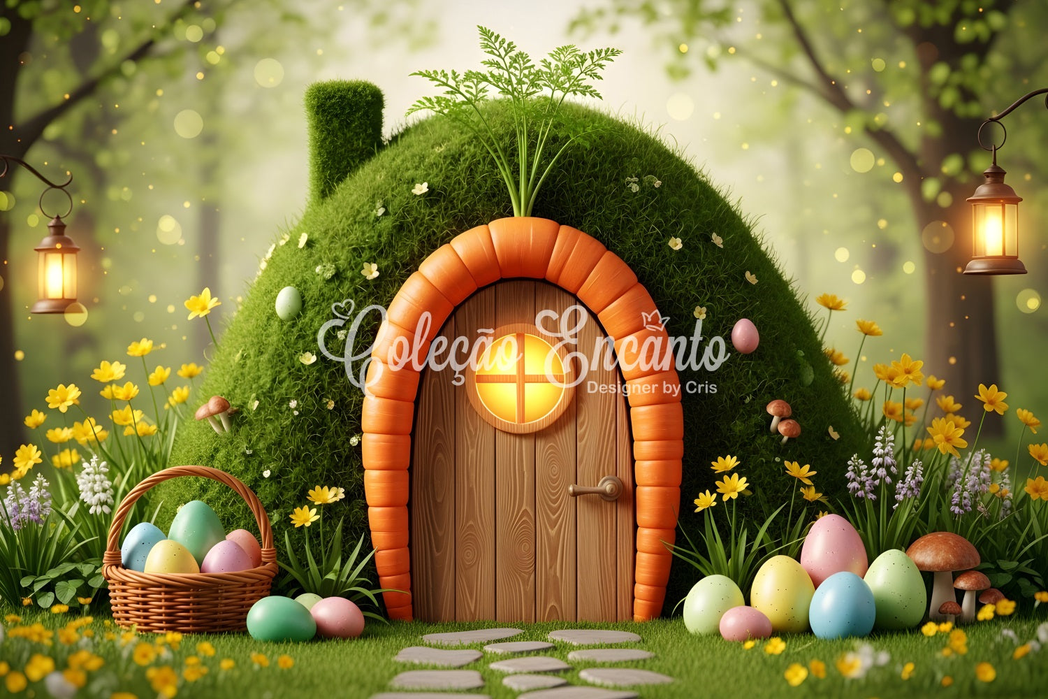 Easter Natural Backdrop Carrot Door Mossy Egg House Outdoor Easter Backdrops By Magali