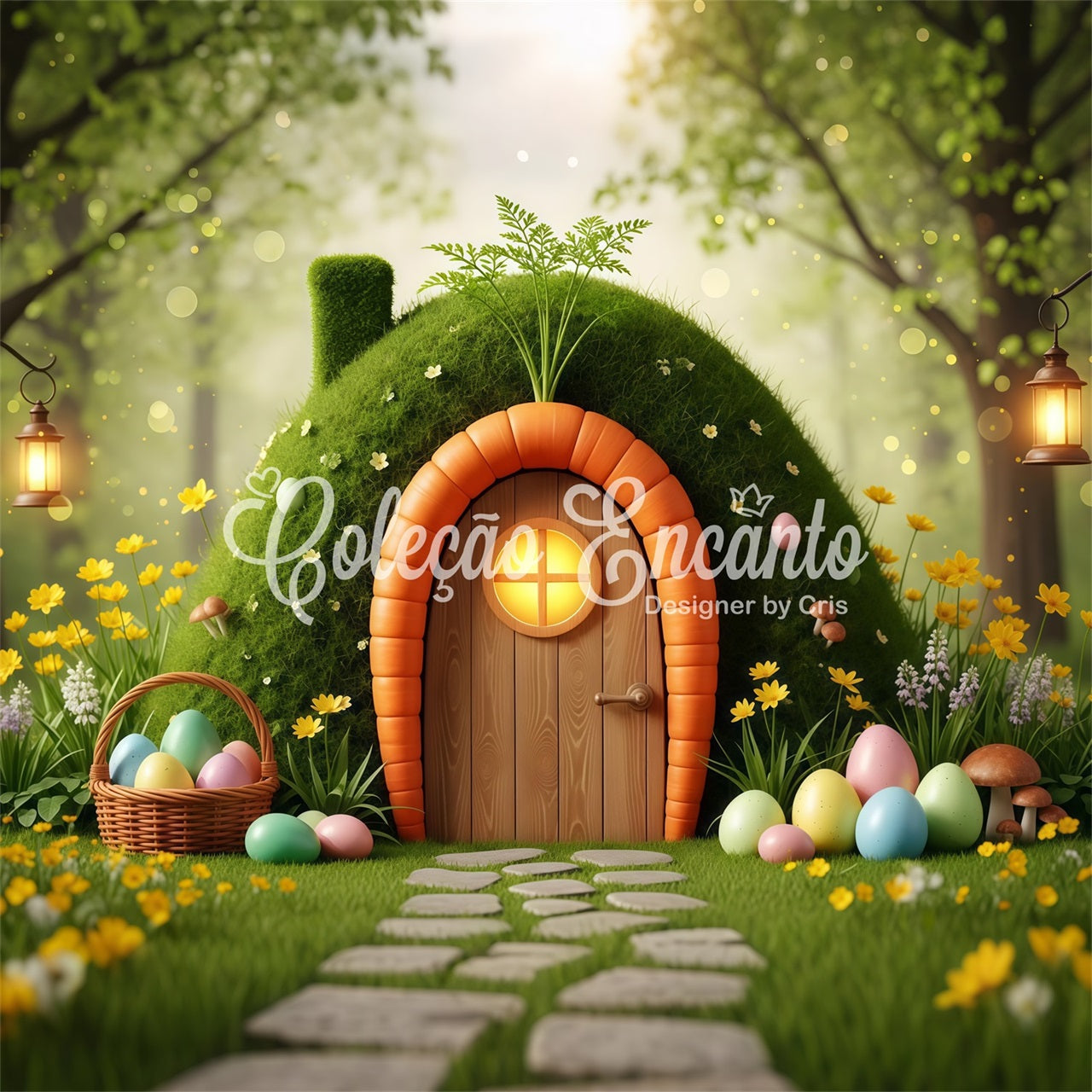 Easter Natural Backdrop Carrot Door Mossy Egg House Outdoor Easter Backdrops By Magali