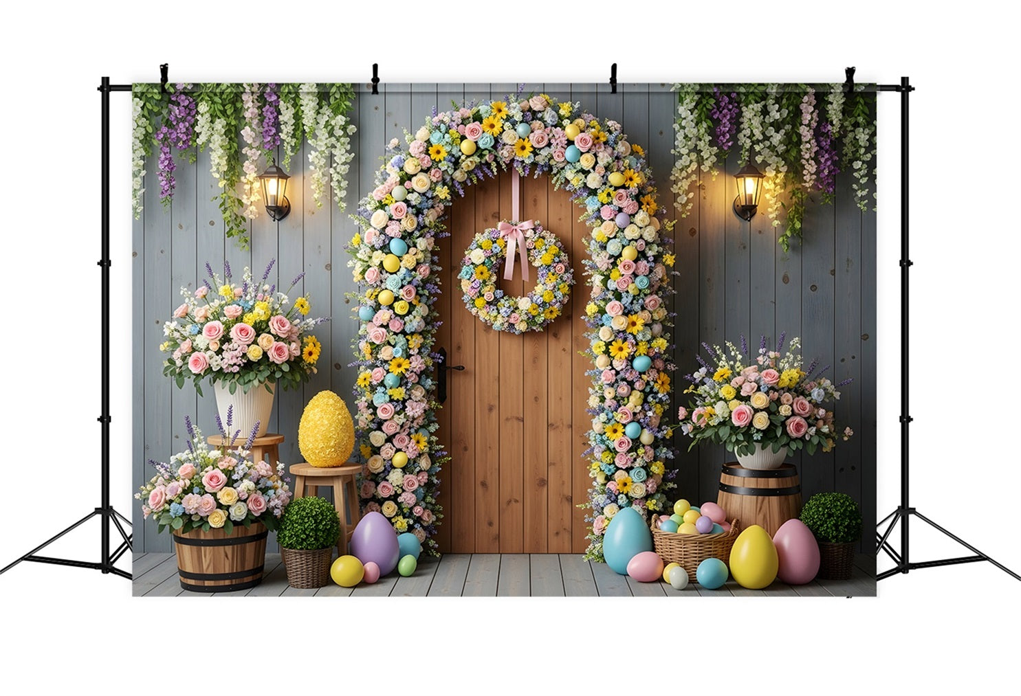 Easter Spring Floral Wreath Backdrop Floral Egg Arch Door Easter Backdrops Ideas By Magali