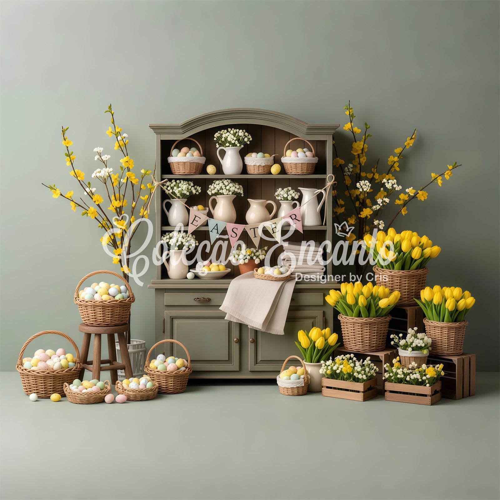 Easter Tulip Backdrop Easter Cabinet Egg Baskets Backdrop Ideas For Easter By Magali