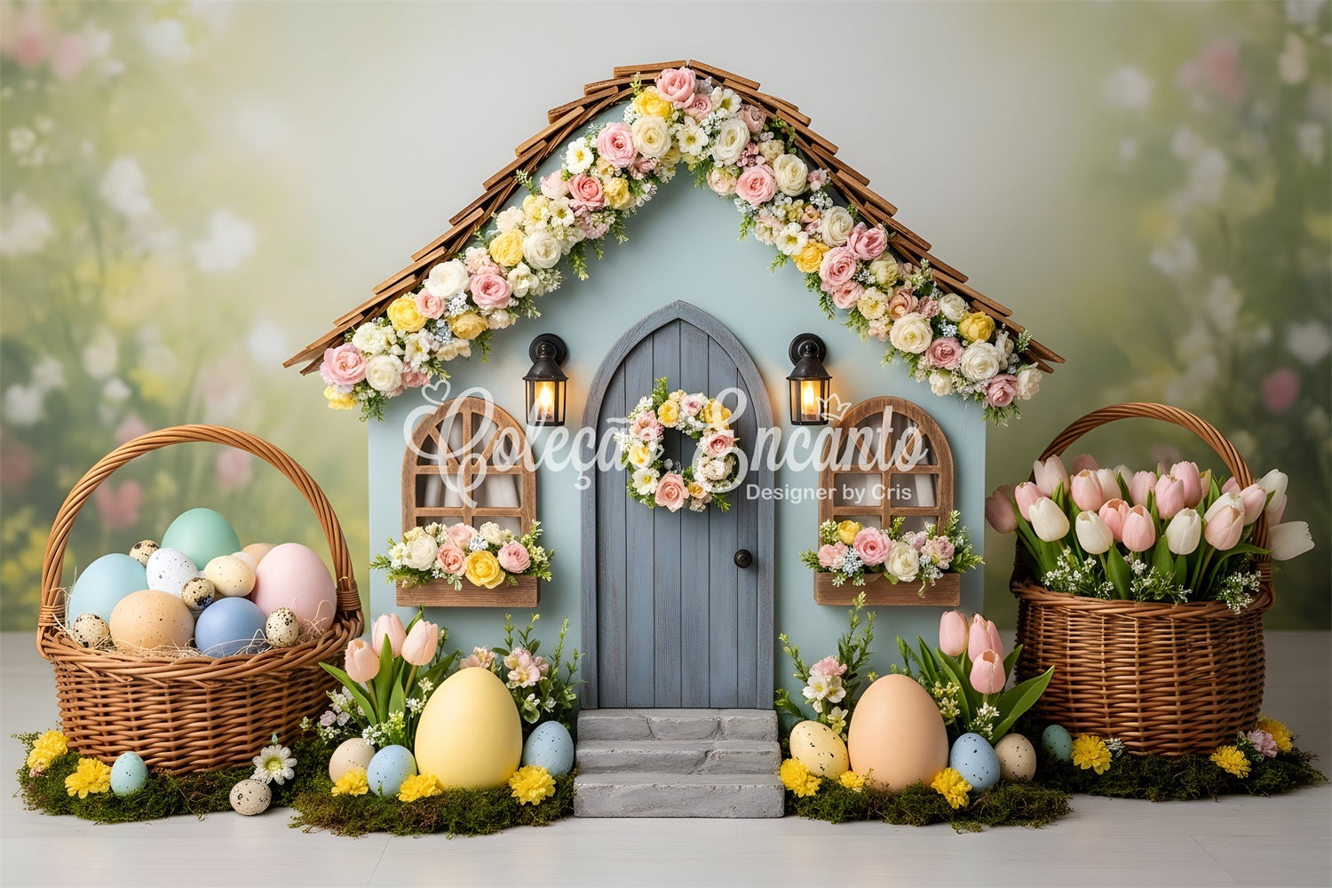 Easter Egg Backdrop Floral Cottage House Tulip Photo Booth Easter Backdrop Ideas By Magali