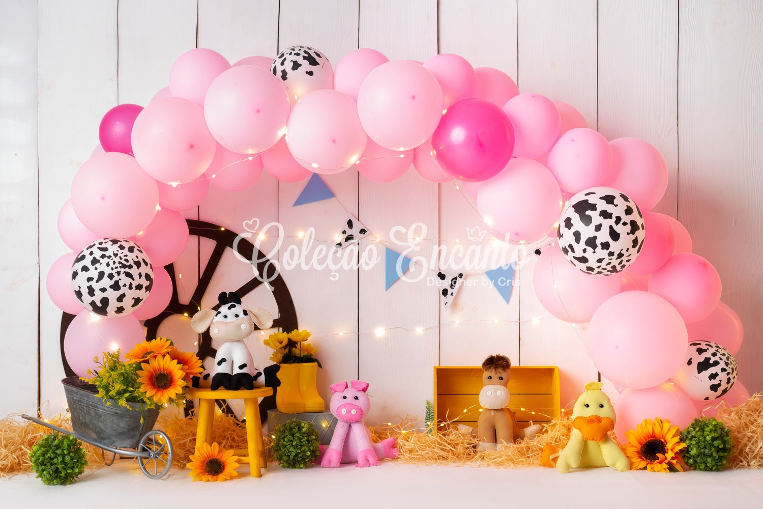 Newborn Photo Backdrop Pink Farm Balloon Sunflower Hay Cowgirl Backdrop Ideas By Magali