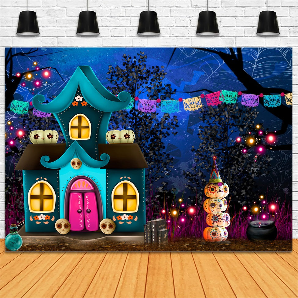 Childrens Photo Backdrops Skull Pumpkin Fantasy House Kids Halloween Photo Backdrop By Magali