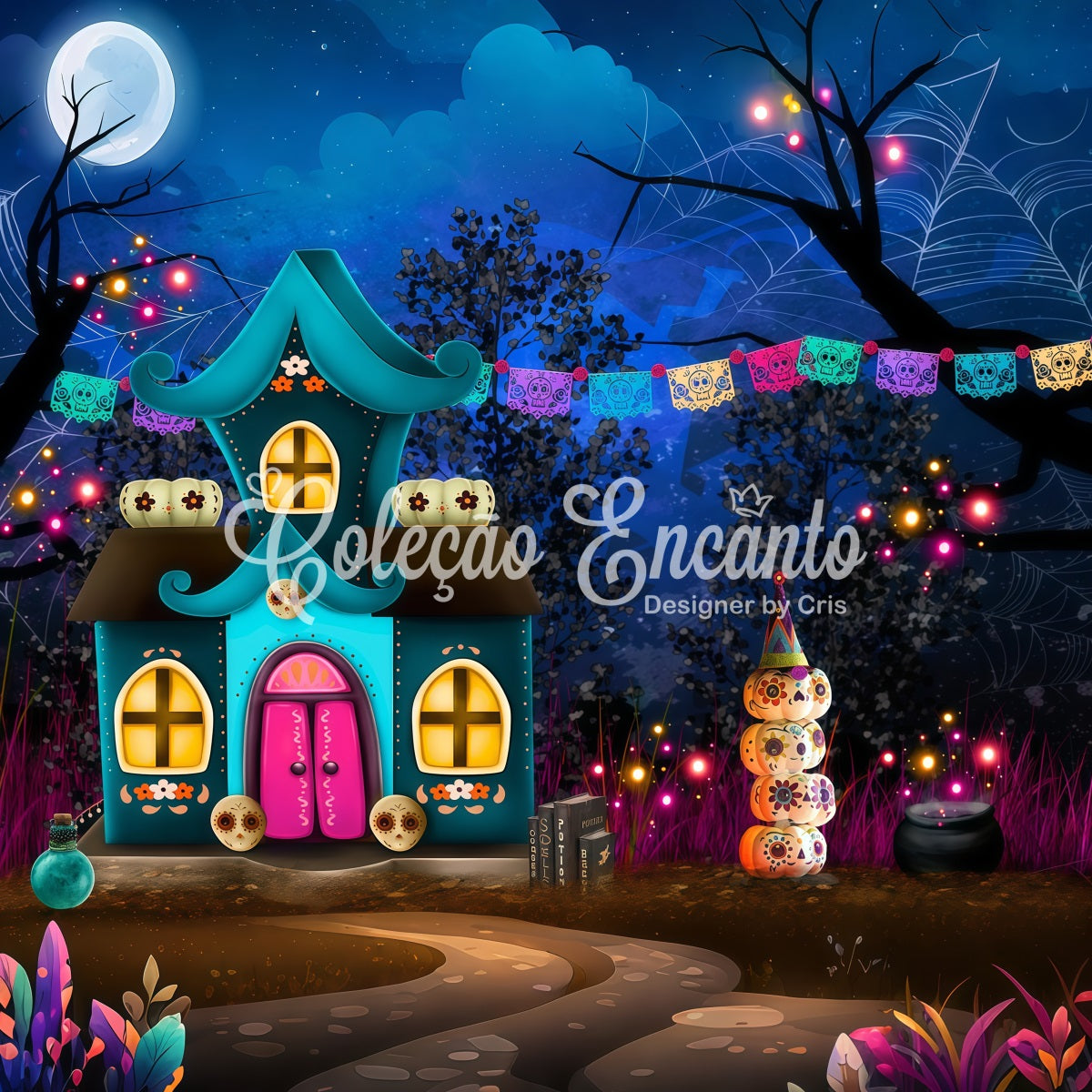 Childrens Photo Backdrops Skull Pumpkin Fantasy House Kids Halloween Photo Backdrop By Magali